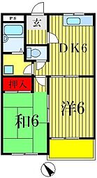 京成松戸線 みのり台駅 徒歩3分の賃貸マンション 3階2DKの間取り