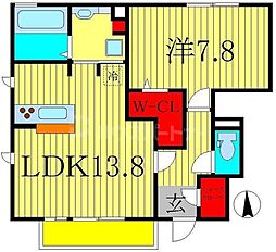 京成松戸線 五香駅 徒歩7分の賃貸アパート 1階1LDKの間取り