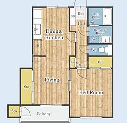 京成松戸線 みのり台駅 徒歩5分の賃貸アパート 1階1LDKの間取り