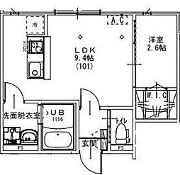 松戸市五香南1丁目アパート 1LDKの間取図画像