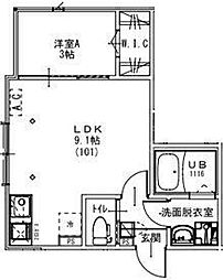 松戸市五香南1丁目アパート 1LDKの間取図画像