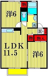 サニーヒル1号棟 2LDKの間取図画像