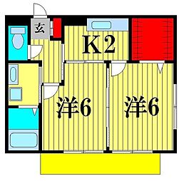 クレール岩瀬 2Kの間取図画像