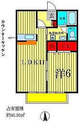 シャンスB棟 1LDKの間取図画像