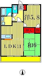 コーポピオーネ2 2LDKの間取図画像
