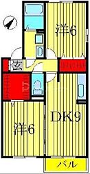 クレストパークＤ 1階2DKの間取り