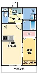 メゾン・ドゥ・アッシュ柏 3階1LDKの間取り
