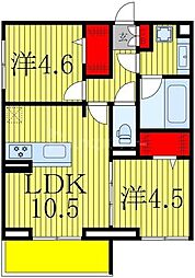 スリーレイヤー柏の葉 2階2LDKの間取り