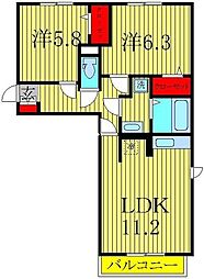 エスポワールD 2階2LDKの間取り