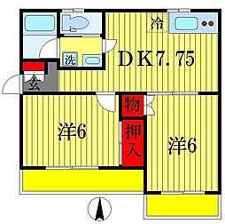 雅弐番館 2DKの間取図画像