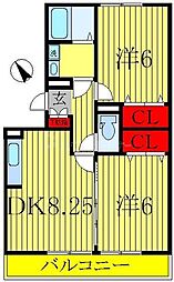 ラフォーレ上ノ台B 2DKの間取図画像