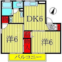 ランセ今谷A棟 2DKの間取図画像