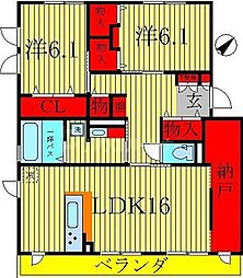 ネイチャーヴィラミネルバ 2SLDKの間取図画像