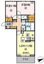 シャンティ 2LDKの間取図画像