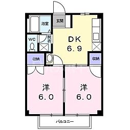 シティハイツこまぎだい 2DKの間取図画像