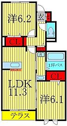 クレールフラッツ天王台 2LDKの間取図画像