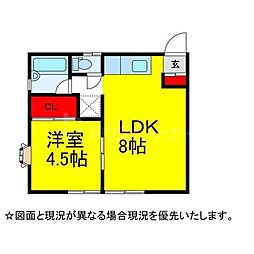 スカイハイツ柏 1LDKの間取図画像