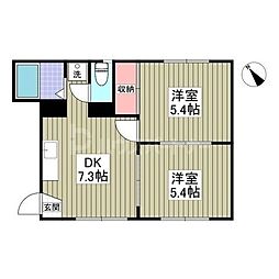 南柏パインヒル1号館 2DKの間取図画像