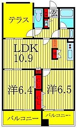 ウインベルデュエット我孫子 2LDKの間取図画像