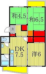 千葉県柏宿連寺教職員住宅 3DKの間取図画像