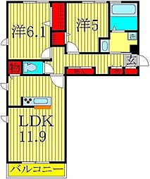 ルピナスおおたかの森 2LDKの間取図画像