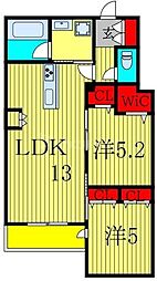 リアン八潮 3階2LDKの間取り
