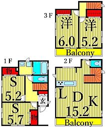 つくばエクスプレス 青井駅 徒歩16分の賃貸一戸建て 1階2SLDKの間取り