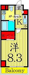 アルファコート綾瀬3 4階1Kの間取り