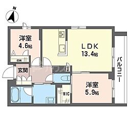 セレスティア 2階2LDKの間取り