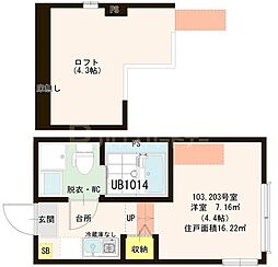 スカイパークテラス 1階1Kの間取り