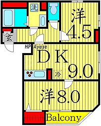 ソレーユ・綾瀬 2DKの間取図画像