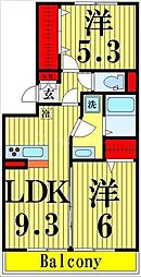 セジュール保塚A 2LDKの間取図画像