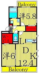 プランドールB 2LDKの間取図画像