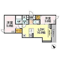 セレスティア堀切II 2LDKの間取図画像
