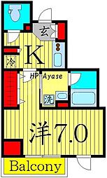 グランカーサ綾瀬 1Kの間取図画像