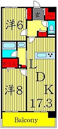 ロイヤルパークス梅島 2LDKの間取図画像