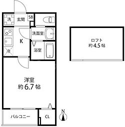T's Cuore六町II 1Kの間取図画像
