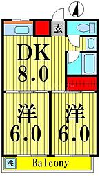 キャッスルハイム 2DKの間取図画像