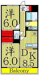 リヴェール 2DKの間取図画像