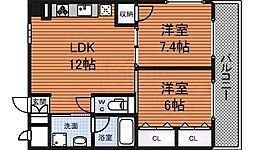 南海線 石津川駅 徒歩7分の賃貸マンション 7階2LDKの間取り