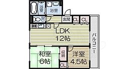 サファージュ高石B 2LDKの間取図画像