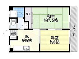 北川ニューハイツ 2DKの間取図画像