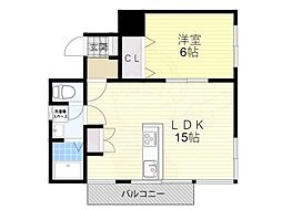 ハイツM3ハマデラ 1LDKの間取図画像