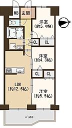 八尾山本レックスマンション 3LDKの間取図画像