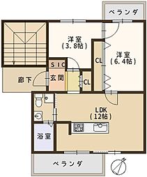 フラワリータウン志紀G棟 2LDKの間取図画像