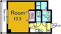 ラカーサ山科 3階1Kの間取り
