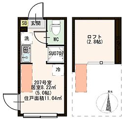 西荻北コーポK ワンルームの間取図画像