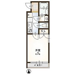 クローバー伍番館 2階1Kの間取り