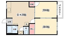 ベリーフ大野台 2DKの間取図画像