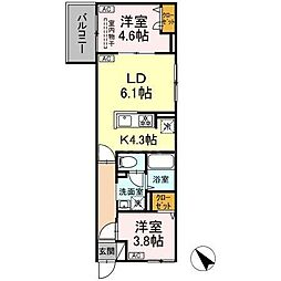 セレスティア白鳥 3階2LDKの間取り